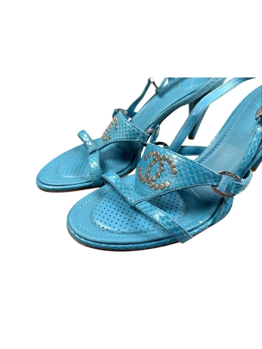 Chanel 2007 Cruise Blue Alligator CC Logo Sandals EU 40B With Box MSRP $860